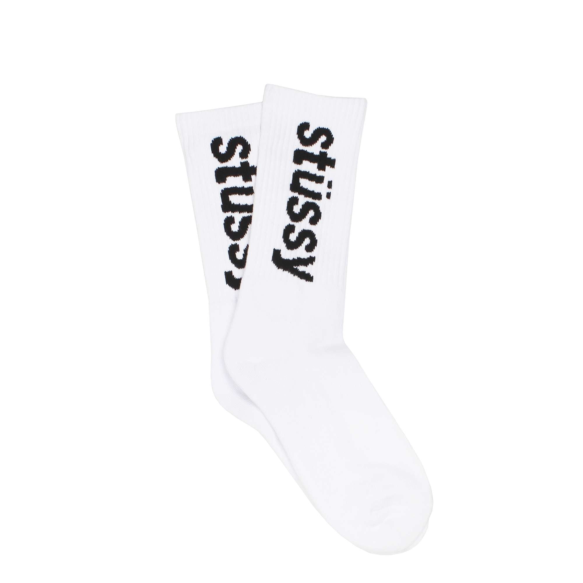 Helvetica Jacquard Crew Socks White